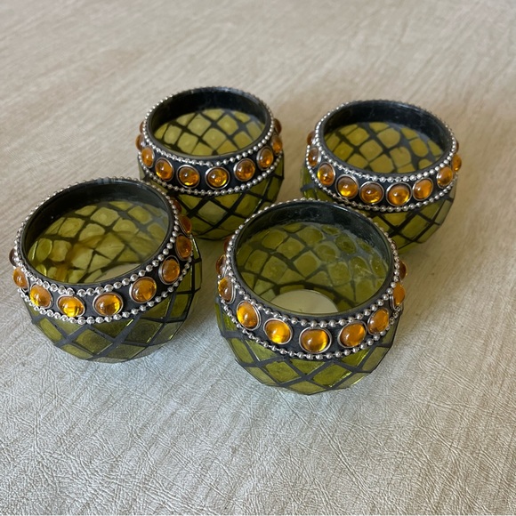 Set of (4) Mosaic Glass Tea Light votive candle holders - Picture 6 of 8